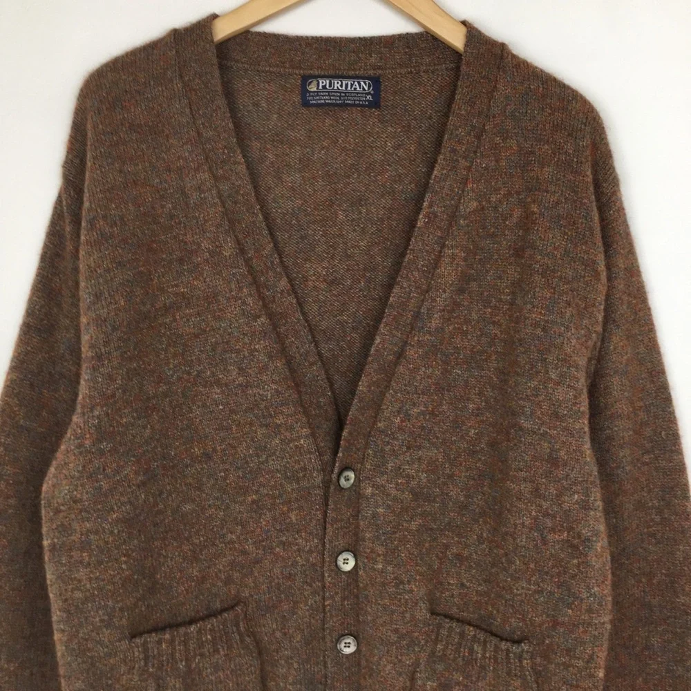 Vintage Puritan Brown Cardigan Sweater Wool Blend Grandpa core Academia Men’s XL